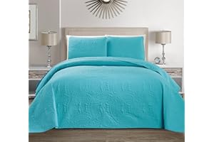 MK HOME Mk Collection 3pc Full/Queen Solid Embossed Bedspread Bed Cover Over Size Baby Blue/Turquoise New