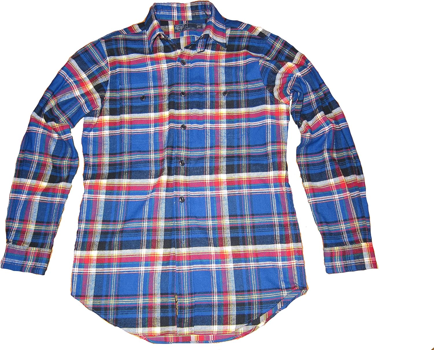 Ralph Lauren Polo Mens Button Down Flannel Shirt Blue Plaid (Large) at Amazon Menâs Clothing store