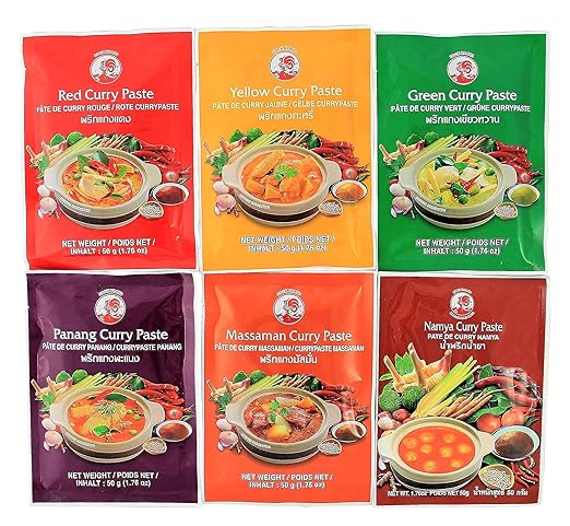 [ 6x 50g ] COCK Curry Paste je 1x 50g Rote, Gelbe, Grüne, Panang, Matsaman, Namya