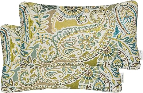 Amazon Com Mika Home Pack Of 2 Oblong Rectangular Throw Pillow Cover Cushion Cases For Sofa Couch Chair Paisley Pattern 12x20 Inches Green Brown Cream Multicolor Home Kitchen