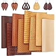 LOTOFUN 8Pcs/Set New Weave Embossed Textured Faux Leather Sheets Yellow Brown Series Mixed Woven Lattice Striped Vinyl Fabric A4 8 x 12Inch Fall Bohemia for Earrings Hair Bows DIY Crafts