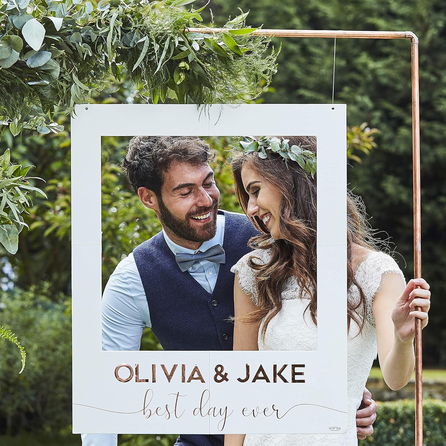 Ginger Ray White and Rose Gold Personalised Wedding Photo Booth Frame - Botanical Wedding, Paper