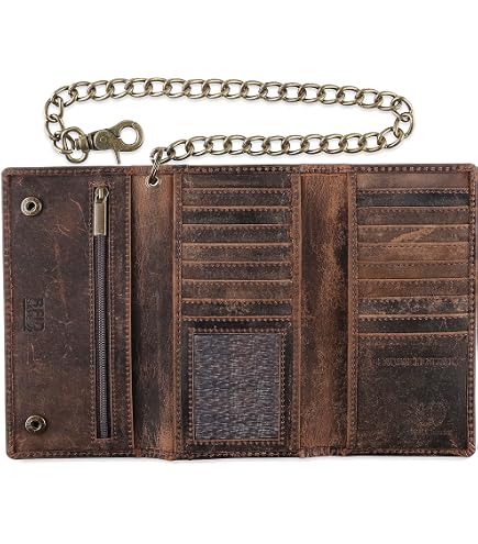 Amazon.com: RFID Leather Chain Wallet for Men, Oil Tanned Bifold
