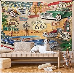 Lunarable Route 66 Tapestry Twin Size, Old