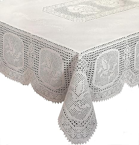 Amazon テーブルクロス 細かいレース かぎ針編み花柄デザイン ホワイト 54x72 Inches Rectangular ホワイト テーブルクロス オンライン通販