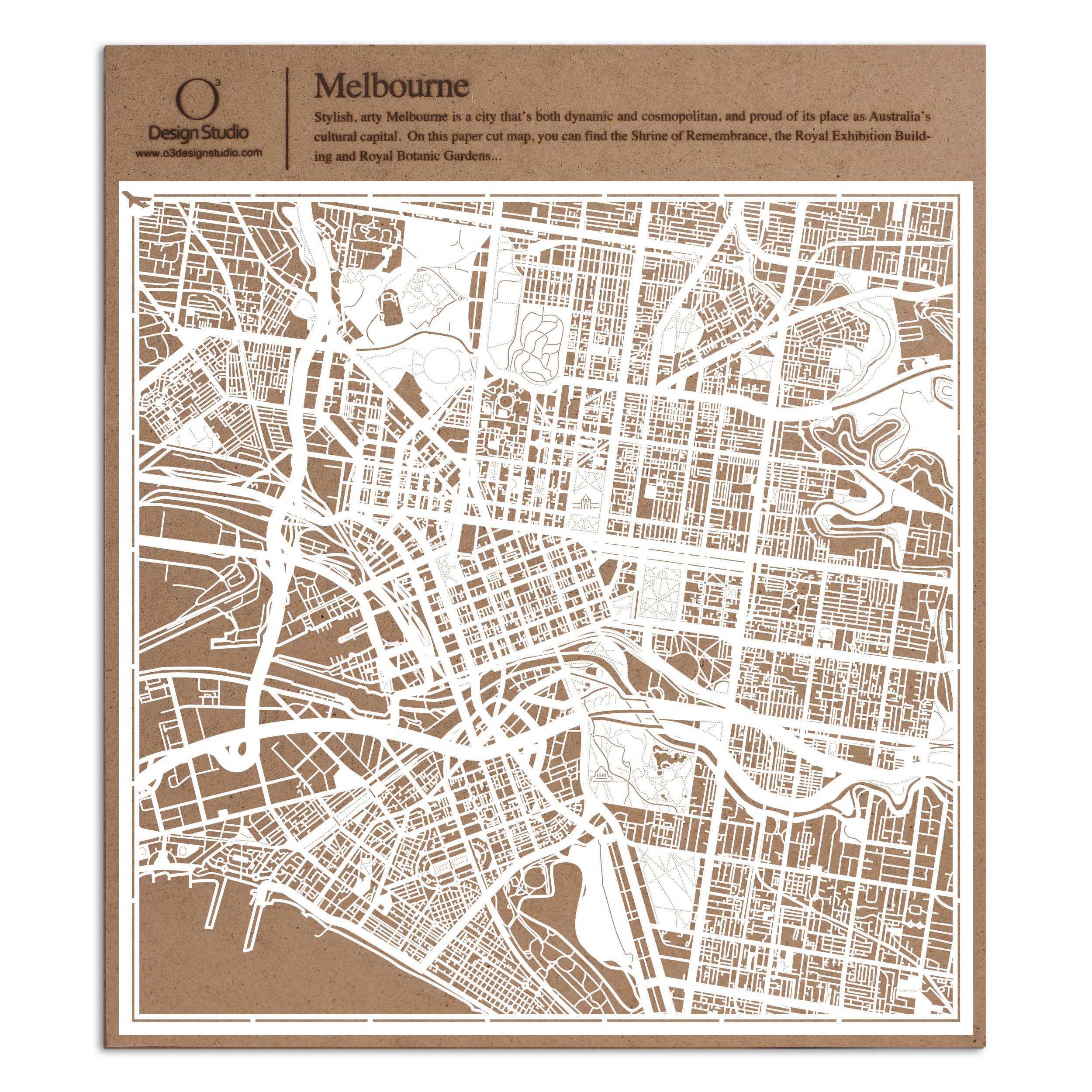 Melbourne Paper Cut Map White 30x30 cm Paper Art — image 1