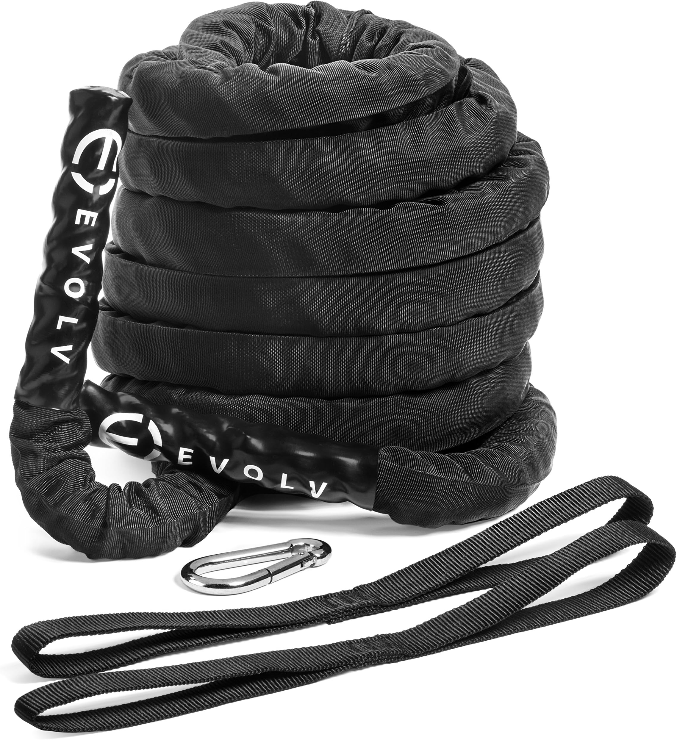 Evolv Athletics Battle Ropes with Anchor Strap Kit Nylon Sleeve for Protection- Poly Dacron-Durable Rope-1.5” 30/40/50ft - 2” 30/40/50 ft- Cardio Workout, Crossfit-Muscle Toning- Core Workout
