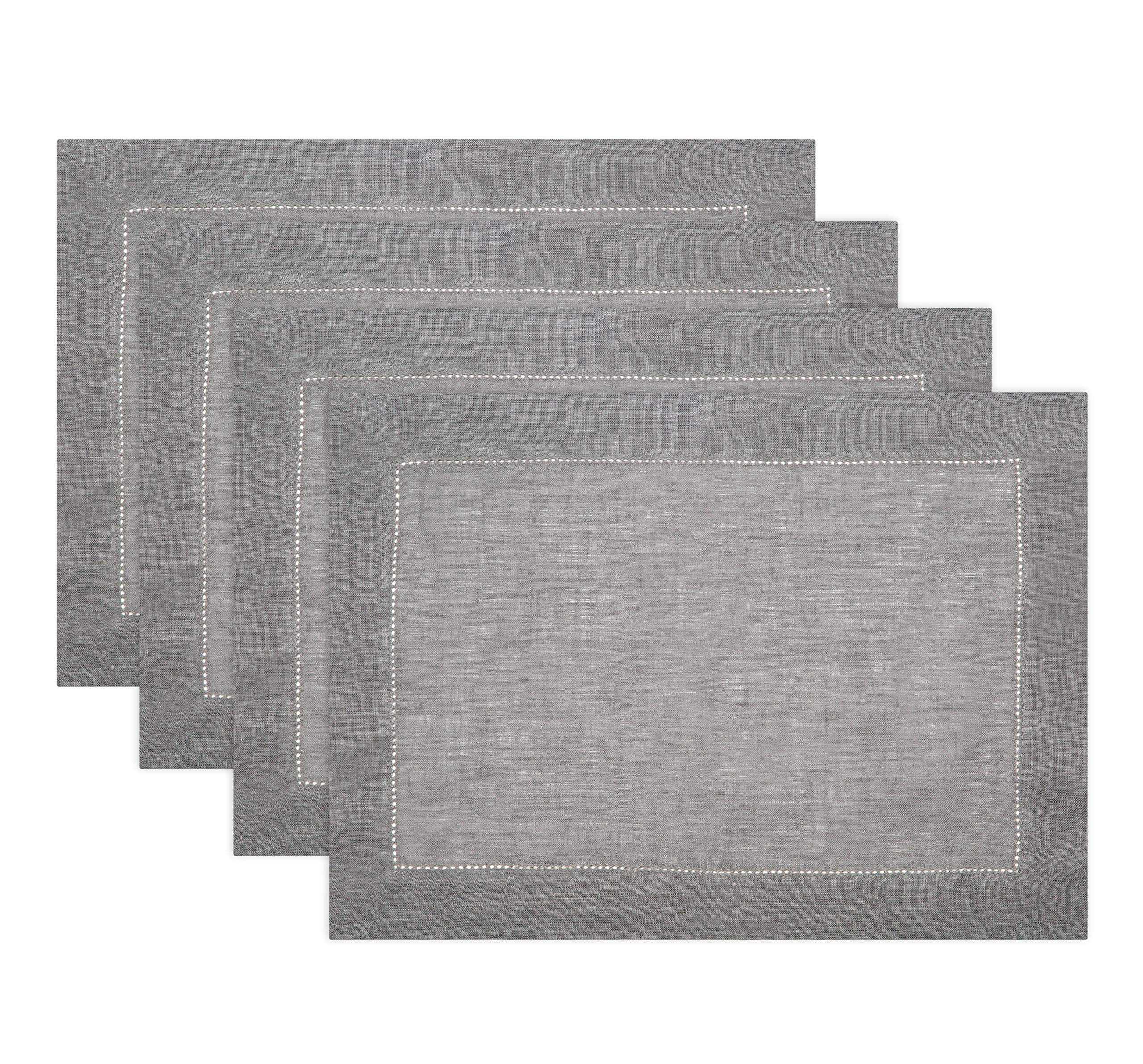 100% Linen Hemstitch Placemats - (Set of 4) Size 14x19 Charcoal - Hand Crafted and Hand Stitched Placemats with Hemstitch detailing. The pure Linen fabric works well in both casual and formal settings