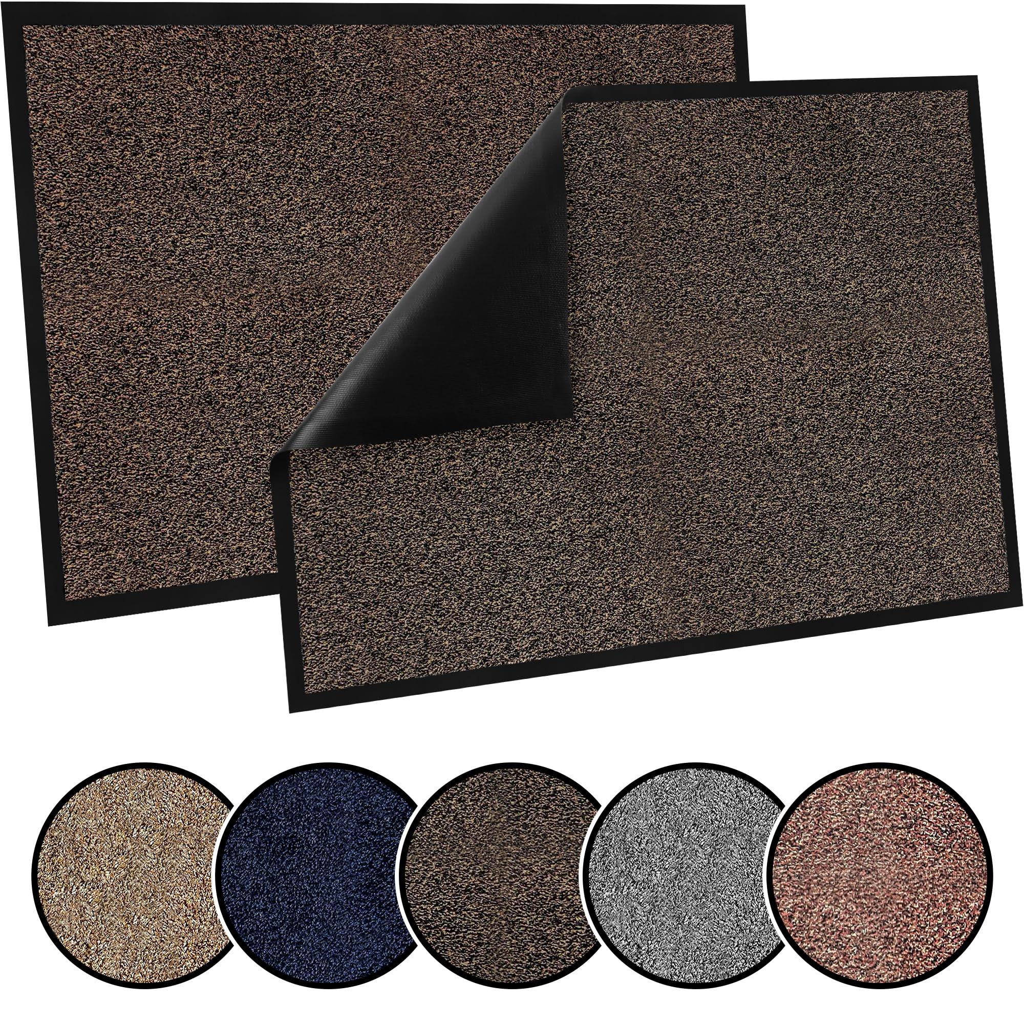 TrendMakers Door Mat Indoor & Outdoor Non-Slip Rubber Backed door mats indoor Super Absorbent Washable Dirt Trapper doormats - Durable & wrinkle-free Barrier Rug (Brown/Black - 50cm x 80cm)