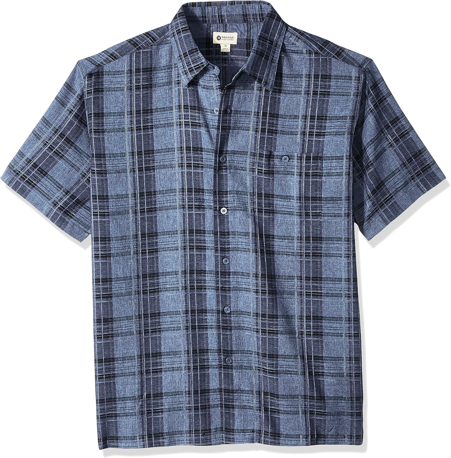 Haggar Men's Short Sleeve Microfiber Woven Shirt, Navy Marl, S Amazon