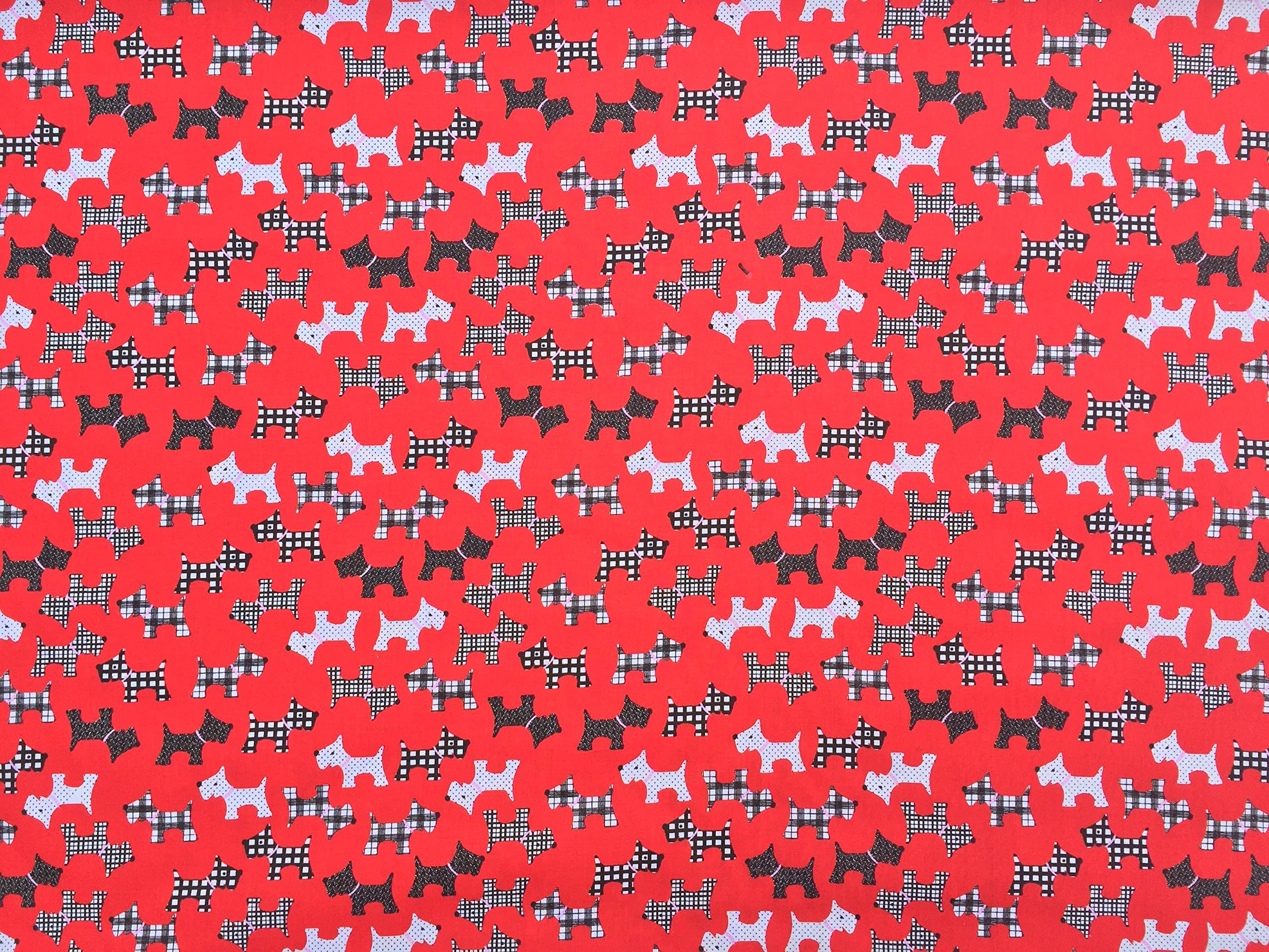PRESTIGE FASHION Christmas polycotton print fabrics XMAS decoration crafts quilting dress fabric runners patchwork fabric - by the METRE (Scotty Dogs - Red)