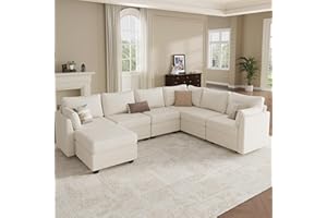Reedvales Modular Sectional Sofa Couches, Large Convertible Modular Couches with Storage, 7-Seater Sectional Sofa for Living Room, U Shaped Sectional Couch Sleeper Sofa with Chaise (Beige, 7 Seats)