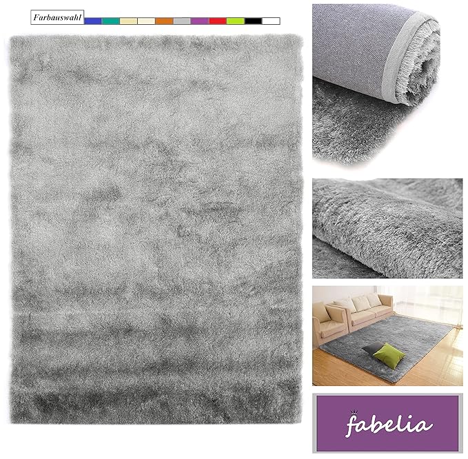 Fabelia Hochflor Teppich Shaggy Gentle Luxus - Weich und Handgetuftet (10 cm x 10 cm Muster, Silber)
