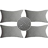 Demetex Outdoor Lumbar Pillow Covers Decorative Lumbar Waterproof Throw Pillows for Couch Bed, Set of 4, 12x20 Inch, Light Grey