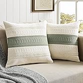 ZeeMart 2 Packs Cotton Boho Throw Pillow Covers 18x18 Inch Contrast Green, Soft Farmhouse Decorative Couch Pillow Cases Sage Green Cushion Covers for Sofa Bed Living Room Home Decor
