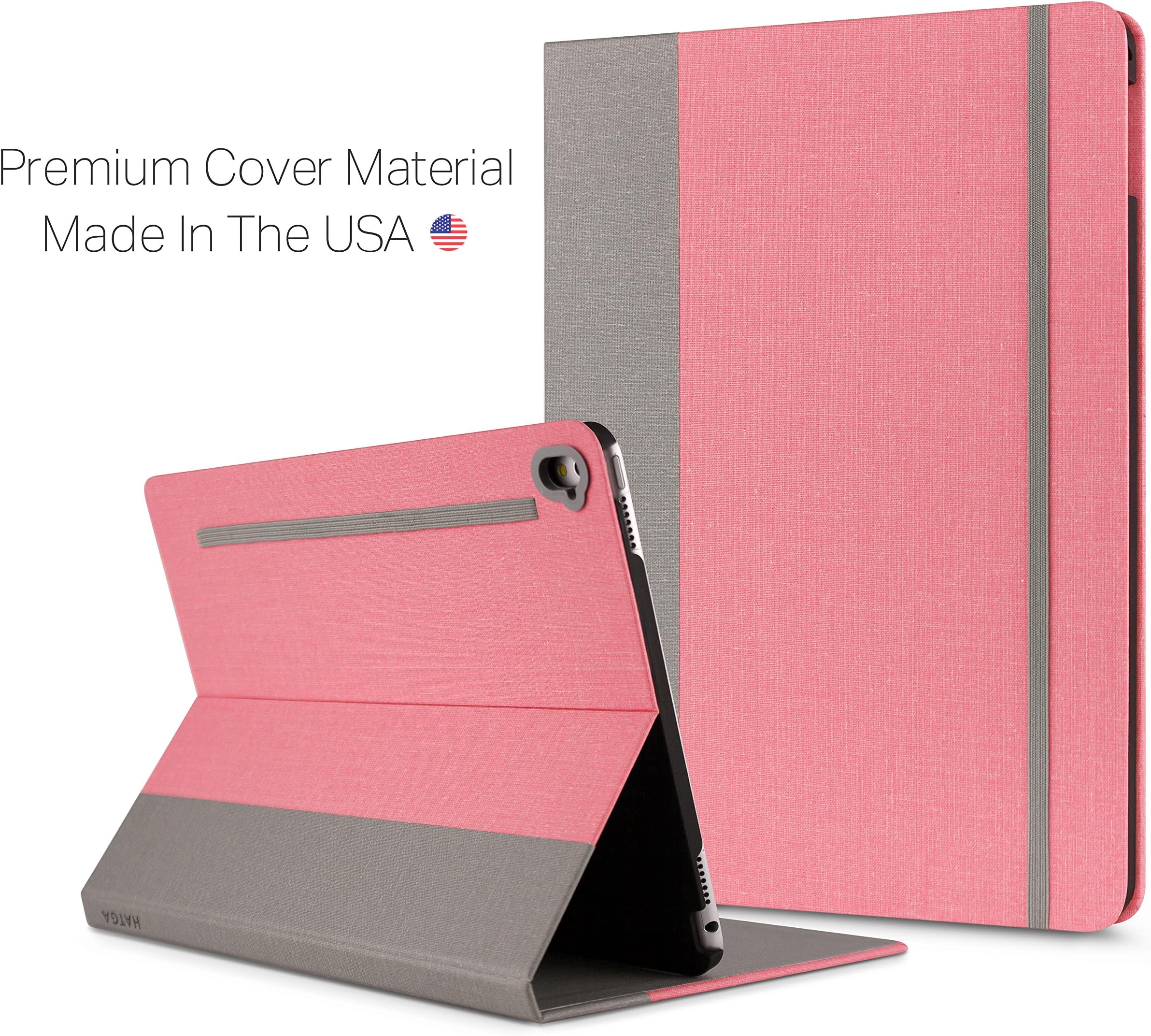 HATGA CASE iPad Pro 9.7 Case Cover [2016] [Model A1673, A1674, A1675] Pepto Pink Sleep/Wake Function, Elastic Closure – Pepto Pink/Dove Grey H1186