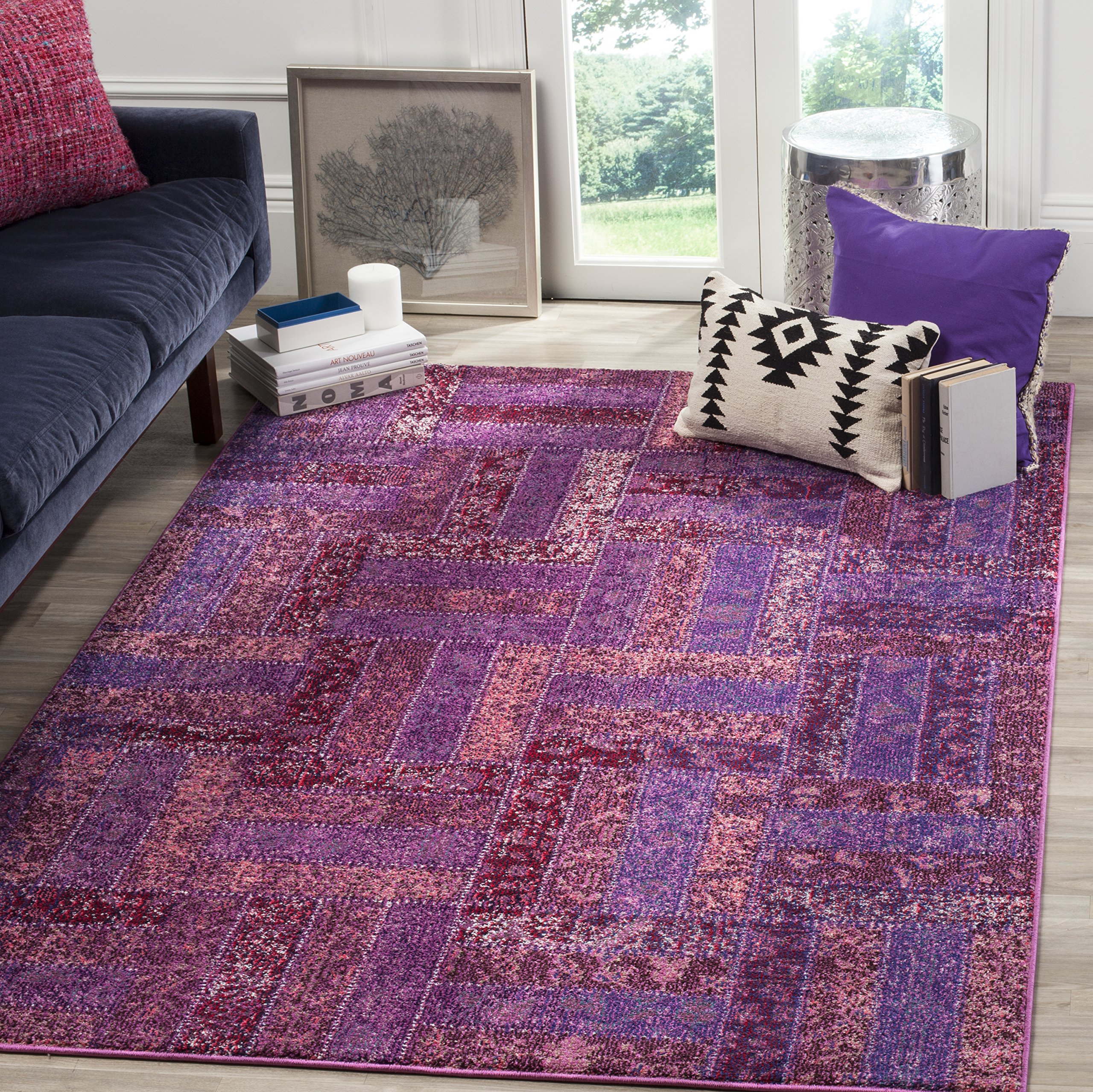 Safavieh Boho Chic Indoor Woven Rectangle Area Rug, Monaco Collection, MNC214, in Purple / Multi, 122 X 170 cm for Living Room, Bedroom or Any Indoor Space