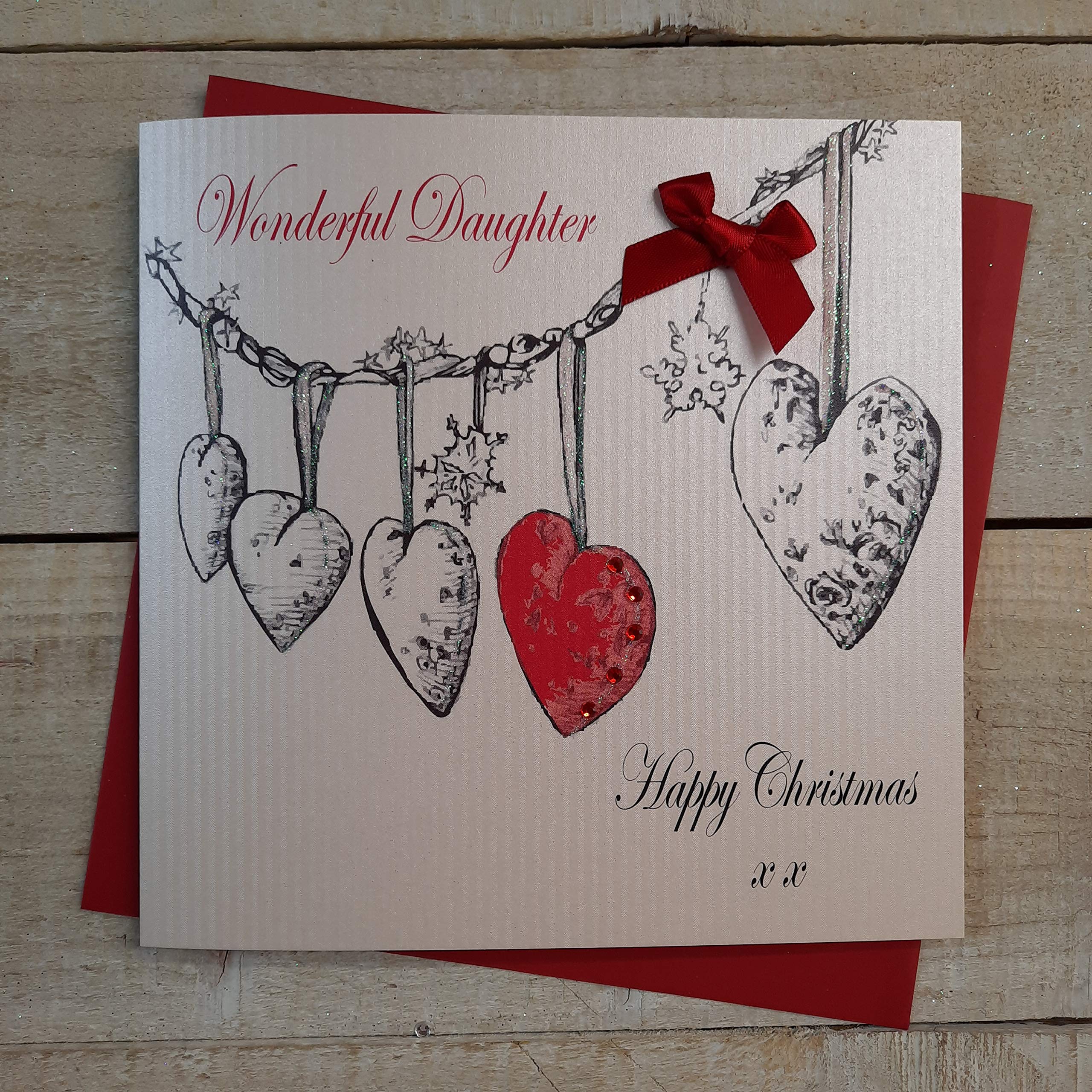 white cotton cards "Wonderful Daughter Happy Christmas" Handmade Card