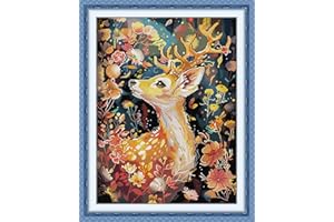 Maydiyer Counted Cross Stitch Kits for Adults,14CT Unprinted Pattern Embroidery Kits for Beginners,Easy Cross-Stitch Set DMC Threads Needlework-Fortune Deer 16.9''×21.7''