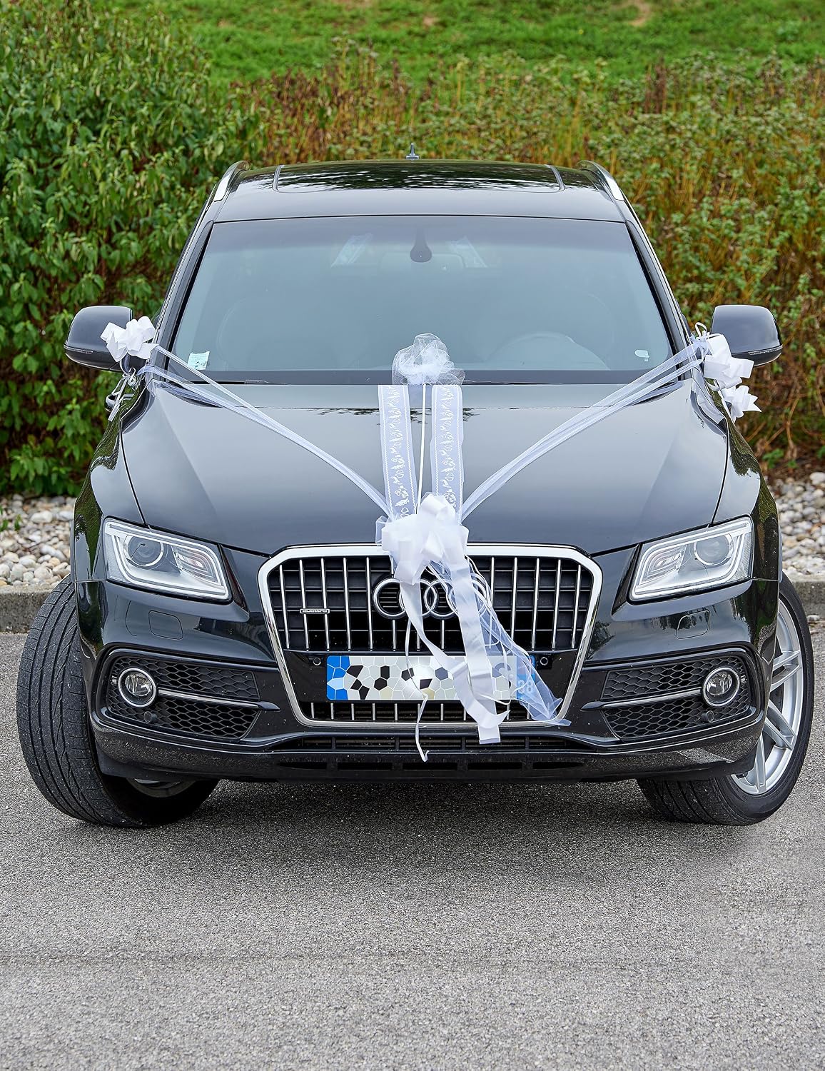 Unbekannt White Ribbon Wedding Car Decoration Kit Wrapping Large Bow (9 pieces), Weiß