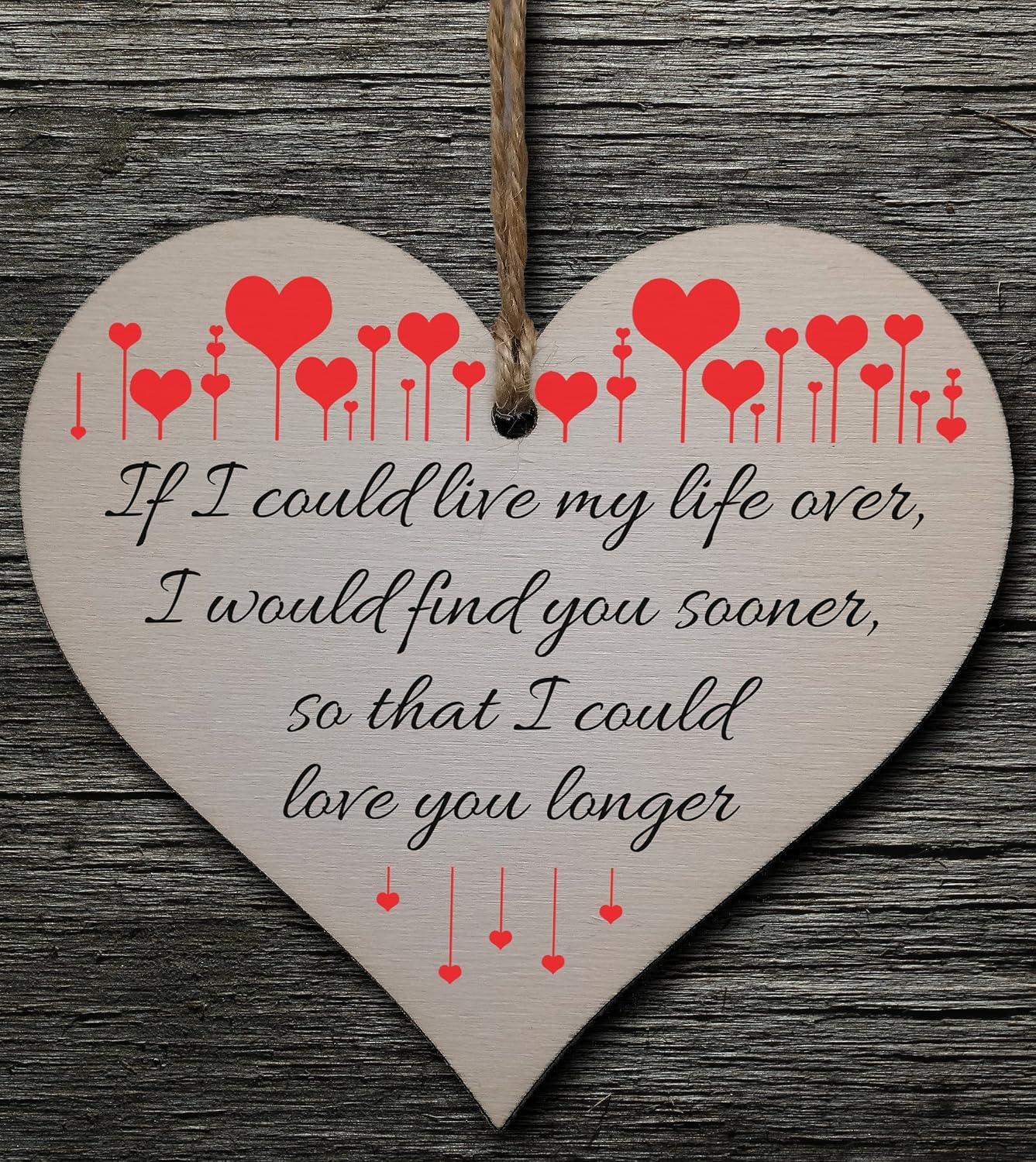 Handmade Wooden Hanging Heart Plaque Gift perfect for your Boyfriend or Girlfriend Romantic Keepsake - Image 3