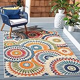 SAFAVIEH Washable Rug Outdoor Cabana Collection - 8' x 10', Blue & Ivory, Non-Shedding & Easy to Clean, Ideal for Patio, Back
