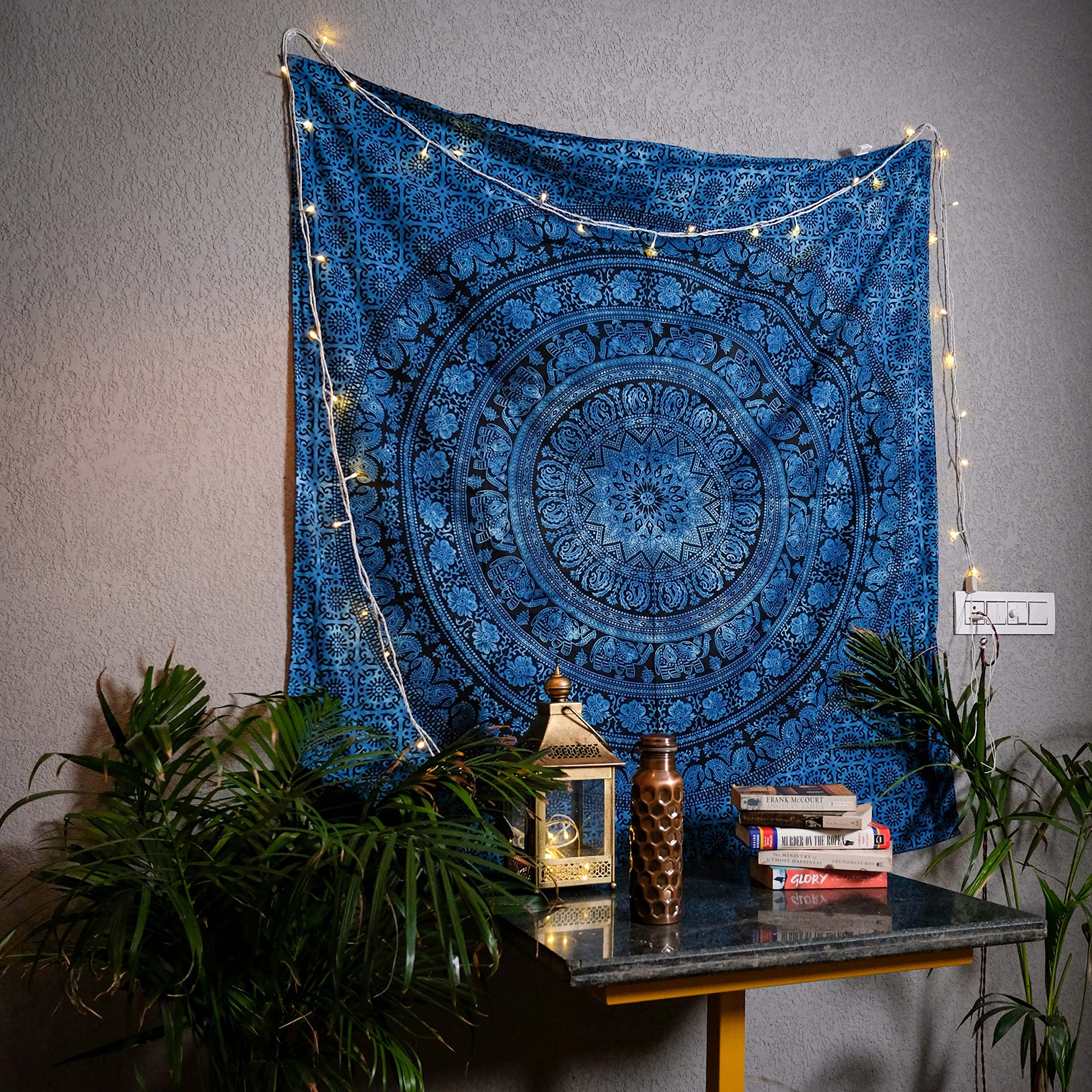 Craft Trade Mandala Elephant Tapestry Blue Wall Hanging Tapestry Boho Hippie Tapestries for Decor Living Room Yoga Meditation and Bedroom - 76x102 cm