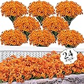 ColoPlay 24 Bundles Artificial Mums for Outdoors/Indoors Faux Mums for Outdoor Planters, Fall Flowers Artificial for Decoration Garden Porch Window Box Home Wedding Farmhouse