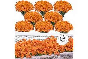 ColoPlay 24 Bundles Artificial Mums for Outdoors/Indoors Faux Mums for Outdoor Planters, Fall Flowers Artificial for Decoration Garden Porch Window Box Home Wedding Farmhouse