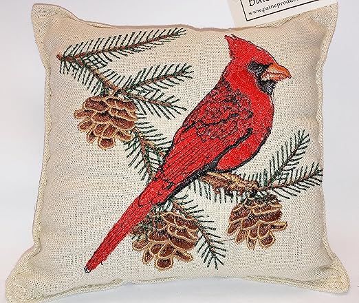 Amazon Com Paine S Balsam Fir Pillow 6 X6 Embroidered Cardinal
