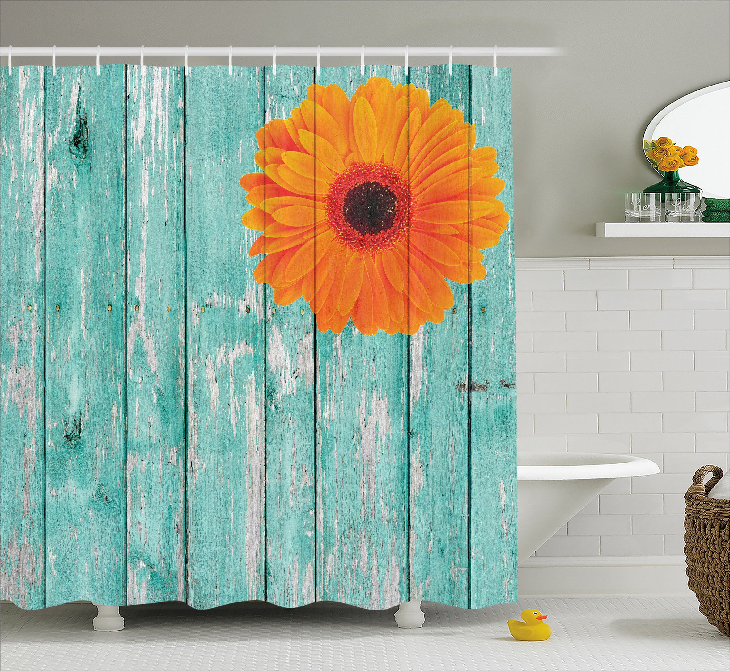 Ambesonne Rustic Shower Curtain, Country House Timber Board with