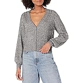 PAIGE Women's Sofie Cardigan Cropped Full Sleeves Cable Knit in Heather Grey/Silver