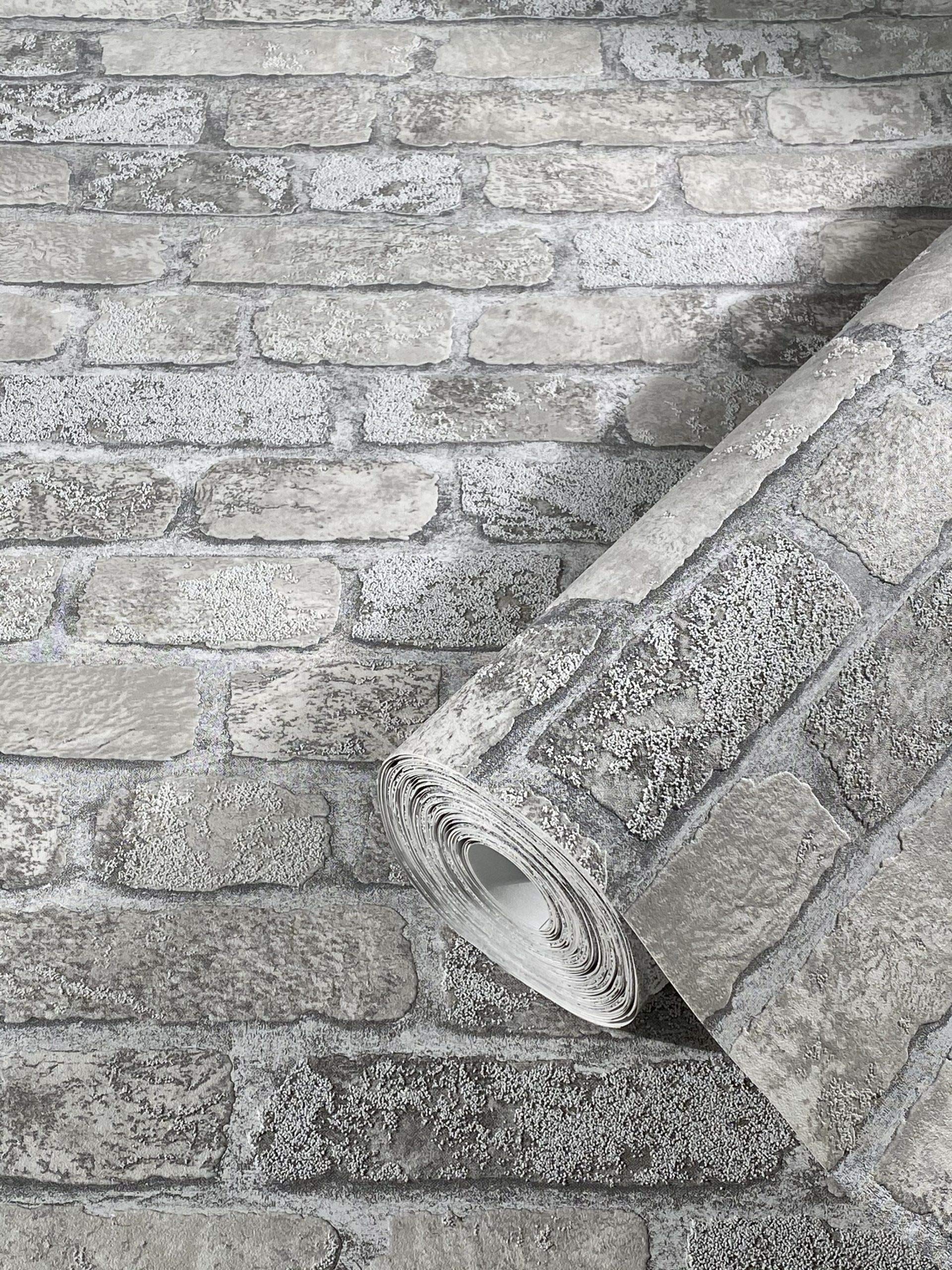 Marburg Stone Wallpaper 3D Grey Brick Effect Stone Pattern Rustic for Bedroom Living Room Wallpaper Stone Optics 10.05 x 0.53m