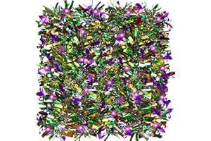 ANVAVO Mardi Gras Tinsel Garland with 100 LED String Lights 32.8 Feet Metallic Festooning Garland for Mardi Gras Hanging Decoration, Party Supplies (Gold, Green, Pruple)