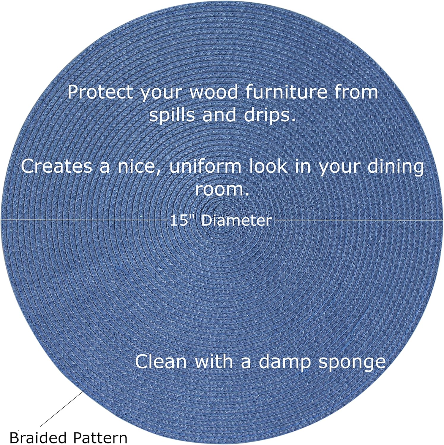 Mainstays 15-Inch Braided Round Placemat 6-Pack, Blue: Kitchen & Dining