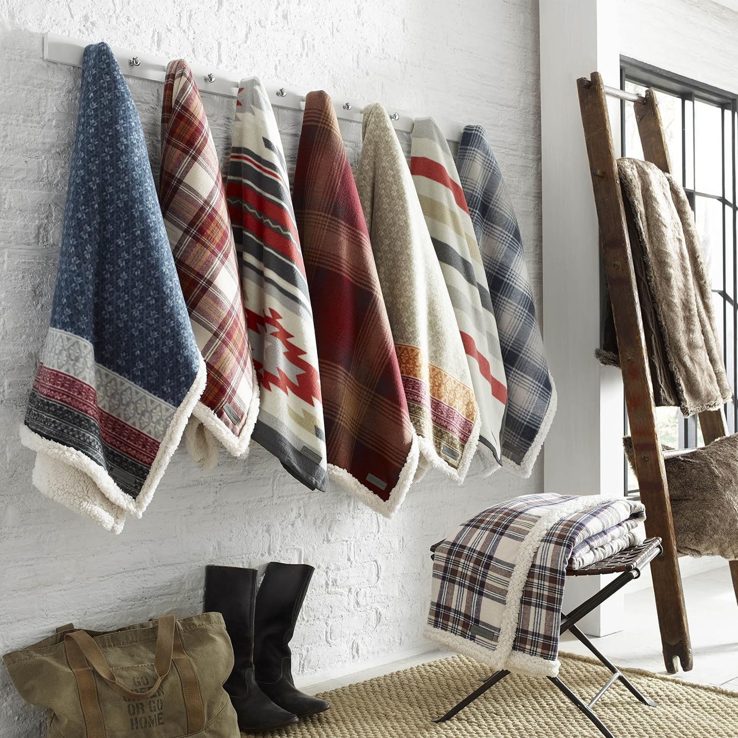 Eddie Bauer | Brushed Fleece Collection | Throw Blanket-Reversible Sherpa Cover, Soft & Cozy, Perfect for Bed or Couch, Fair Isle Khaki: Home & Kitchen