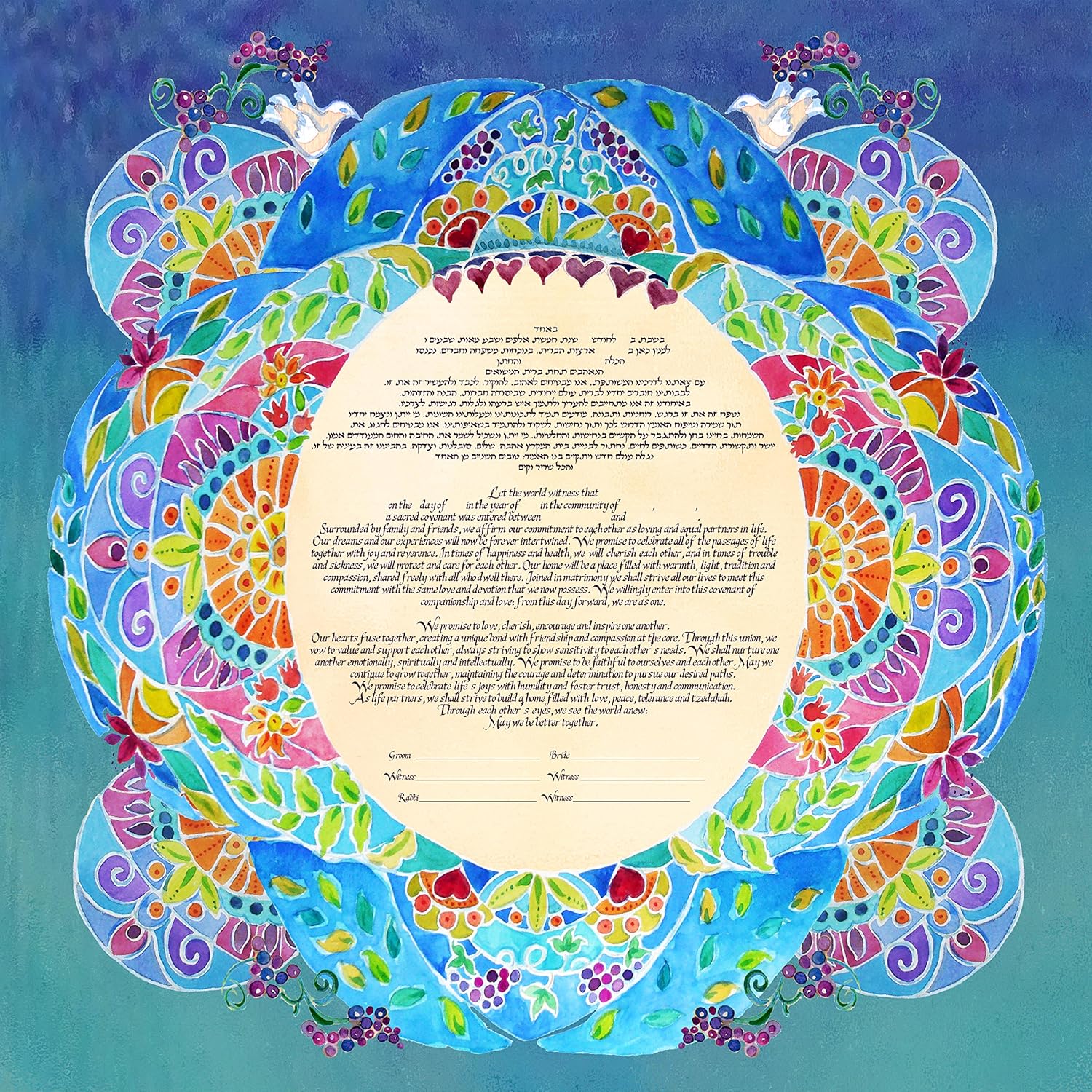 Amazon Com Custom Ketubah Jewish Wedding Contract Personalized Ketubah Jewish Judaica Art Hebrew English Hearts Mandala Handmade