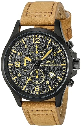 AVI-8 Mens AV-4001-09 Hawker Harrier II Stainless Steel Watch with Beige Leather Band