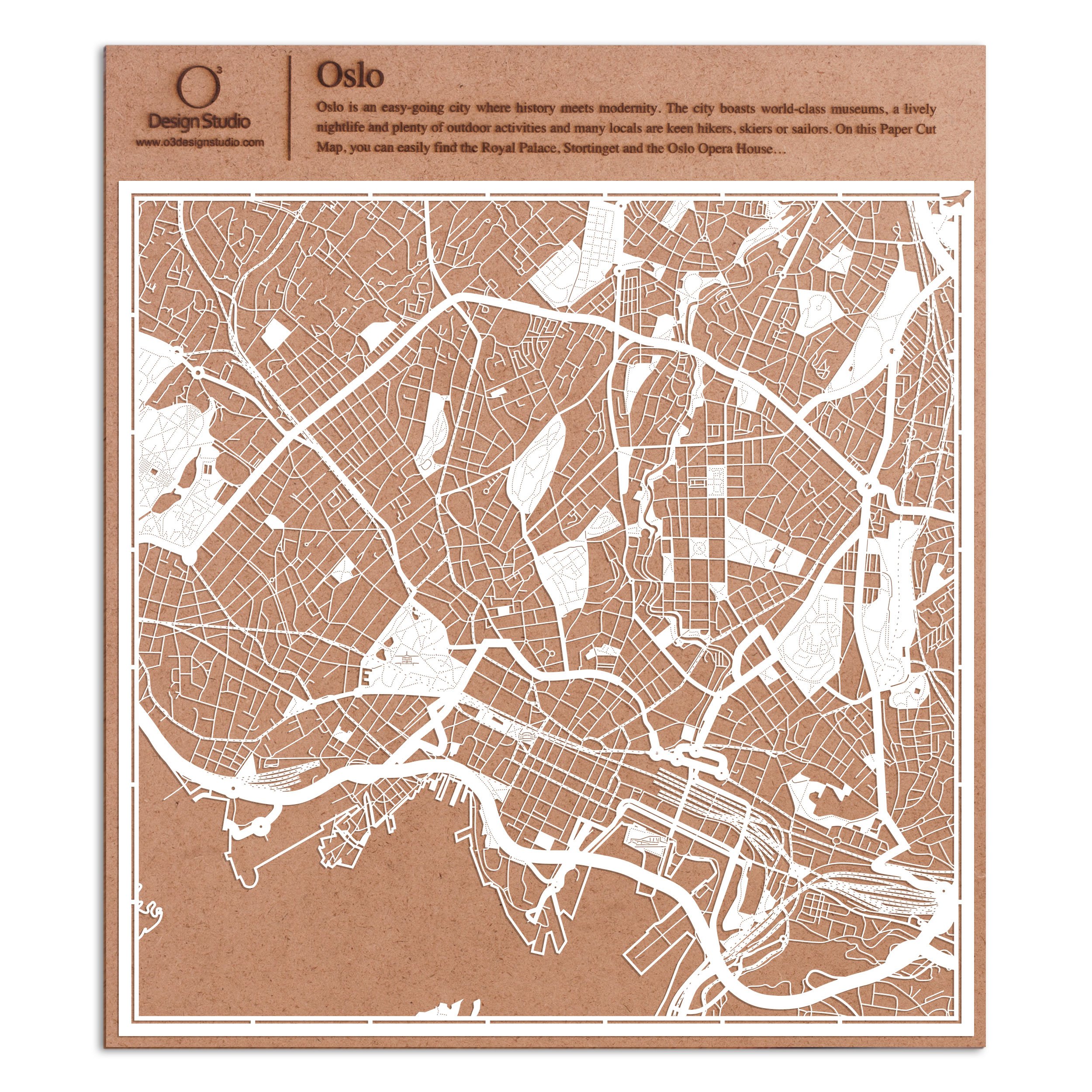 Oslo Paper Cut Map White 30x30 cm Paper Art — image 1
