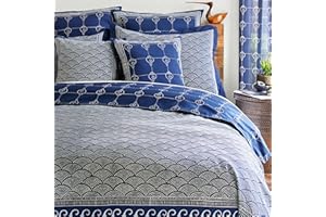Saffron Marigold Blue Geometric King Duvet Cover 100% Cotton Reversible Hand Block Printed Decorative Bed Cover for Bedroom Decor - Pacific Blue 108 x 90 Inches