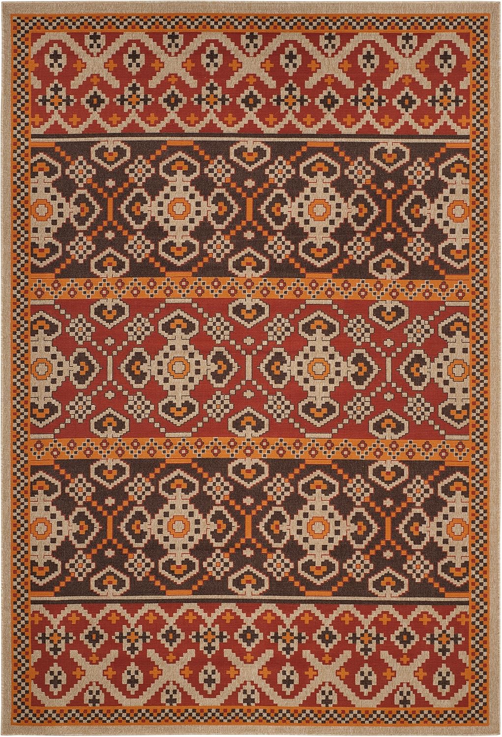 SAFAVIEH Boho Rug for Living Room Dining Room, Bedroom - Veranda Collection, Short Pile, in Red and Chocolate, 201 X 290 cm