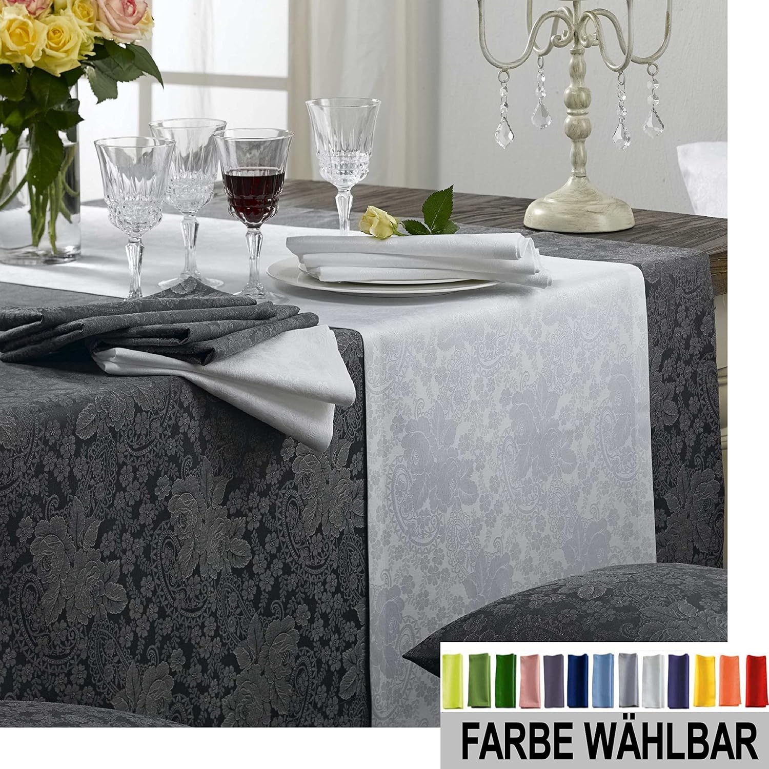 sander Mitteldecke BERGAMO Jacquard Damast mit Leinen Farb und