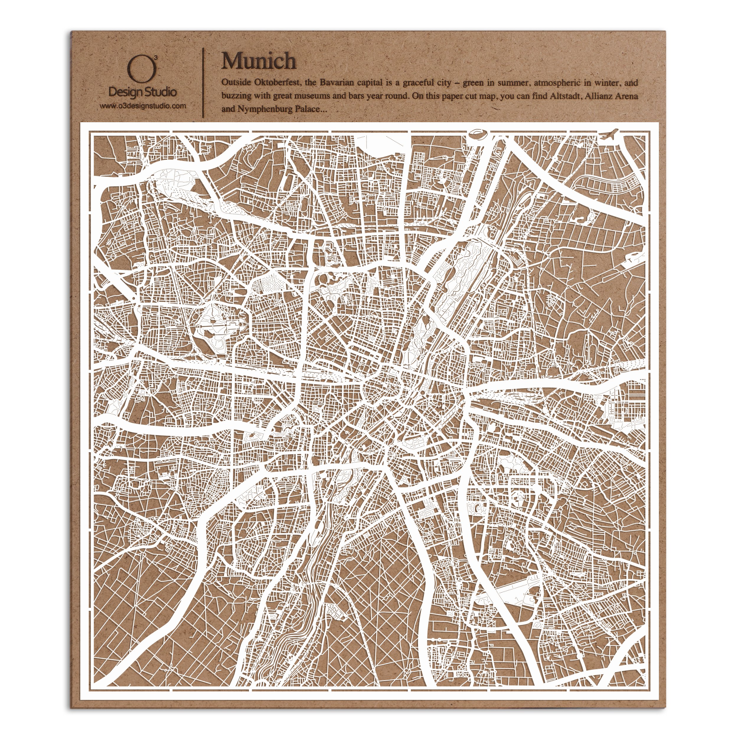 Munich Paper Cut Map White 12×12 inches Paper Art — image 1