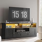LIKIMIO Premium Black TV Stand with 1" Thick Top for 65" TV, Modern TV Console with LED Lights, Charging Station & Storage, High-End Entertainment Center for Living Room and Bedroom
