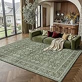 PureCozy Area Rug 5x7 Green Washable Living Room Carpet Soft Non Slip Vintage Bedroom Indoor Office Traditional Retro Distres