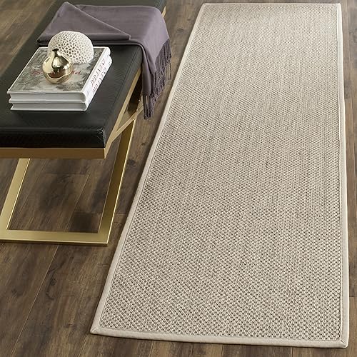 Safavieh Natural Fiber Collection NF143C Border Sisal Runner, 2'6" x 6' , Marble / Beige
