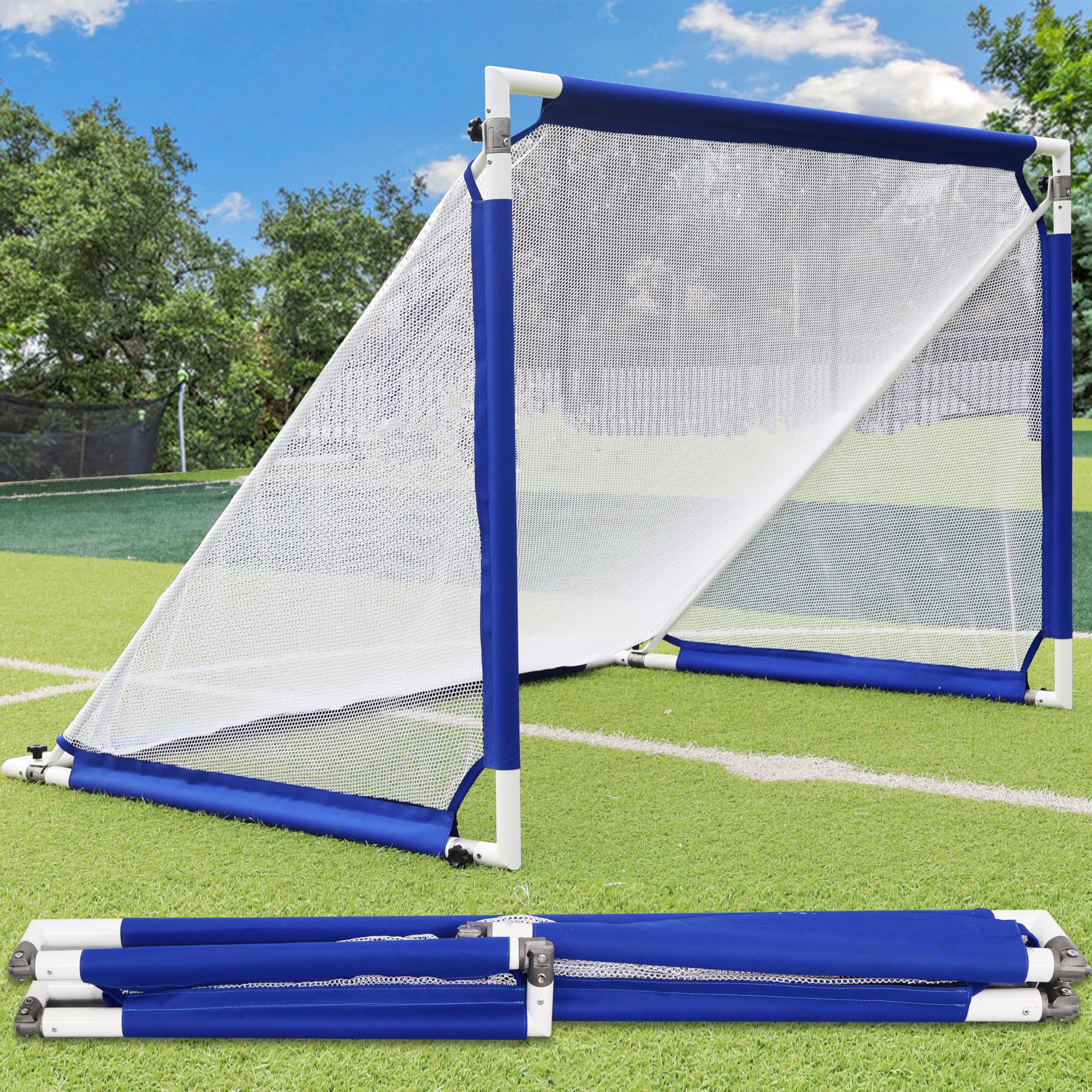 Photo 1 of Patented Aluminum Soccer Goal – No-Wobble Design, 10 Second Quick Fold, 4x2.5/5x3/6x4 FT Portable Football Goals for Backyard, Mini Soccer Goal for All Ages Training & Travel with Carry Bag