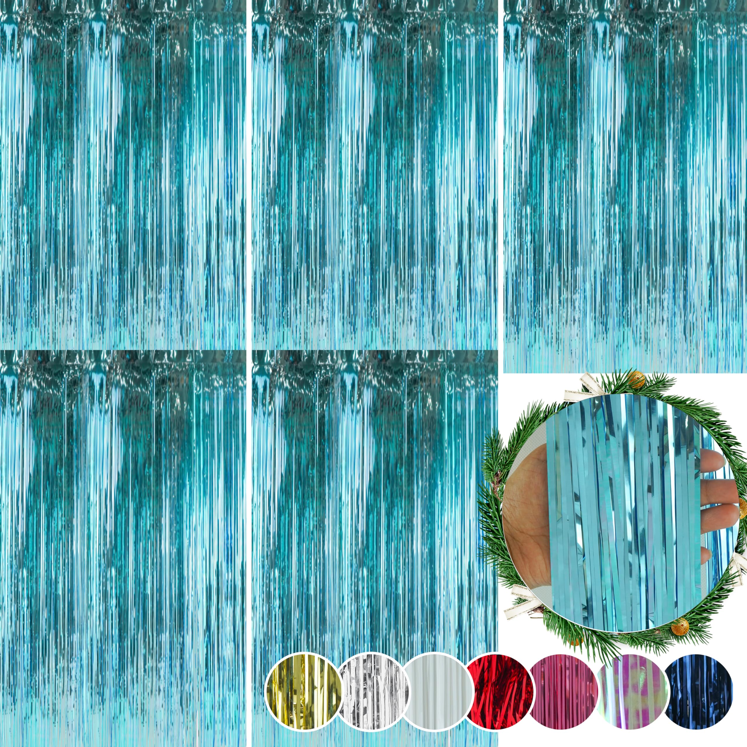 SRVertex 5-Pack Ice Blue Foil Christmas Lametta Strands – Angel Hair Xmas Tree Decorations, Hanging Foil Tinsel for Wall and Window Décor, Size 1.2M