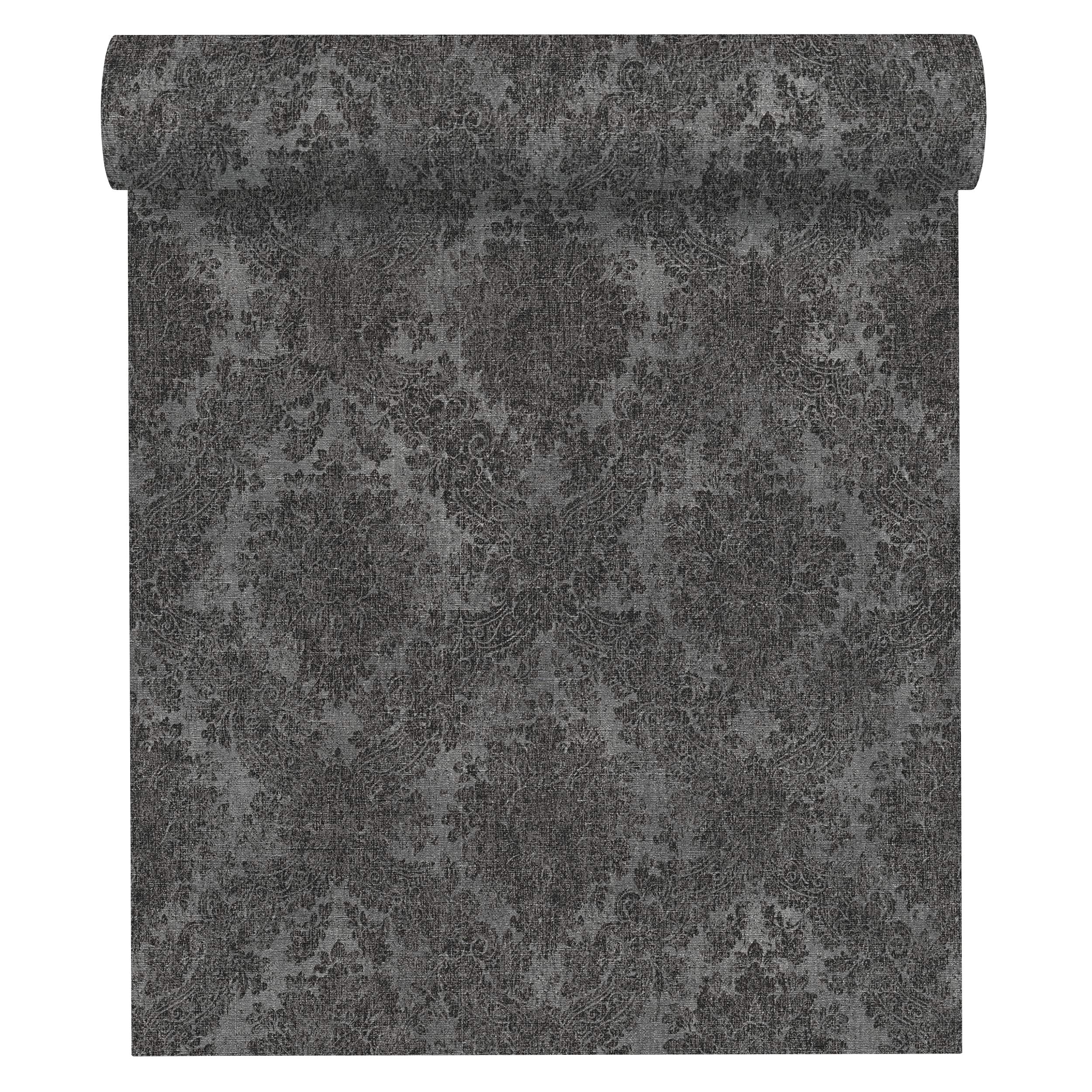 A.S. Création Secret Garden 336078 33607-8 Non-Woven Wallpaper with Ornaments, Baroque, 10.05 m x 0.53 m, Grey Metallic Black Made in Germany