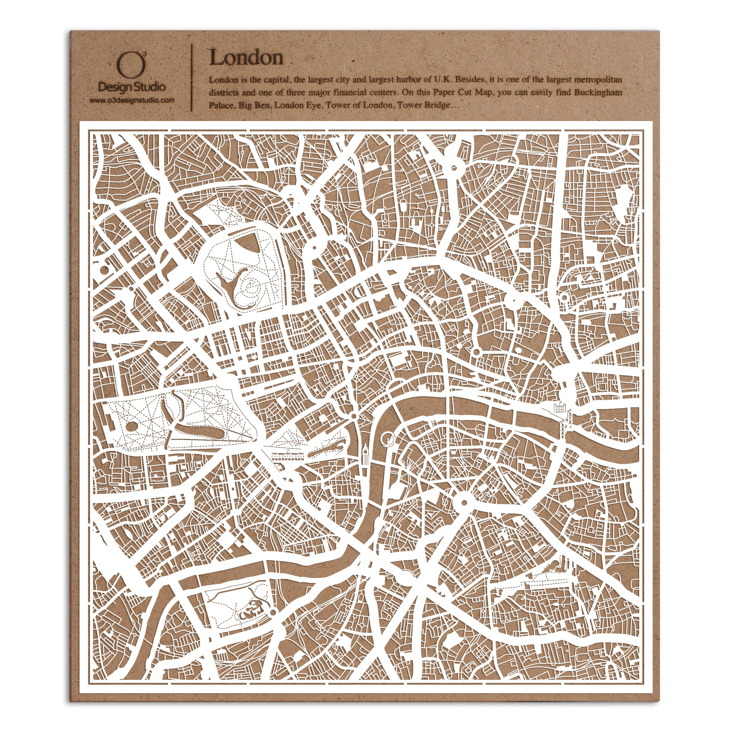 London Paper Cut Map White 30x30 cm Paper Art